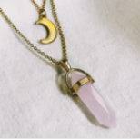 Moon & Hexagon Gemstone Necklace – Choose Your Stone
