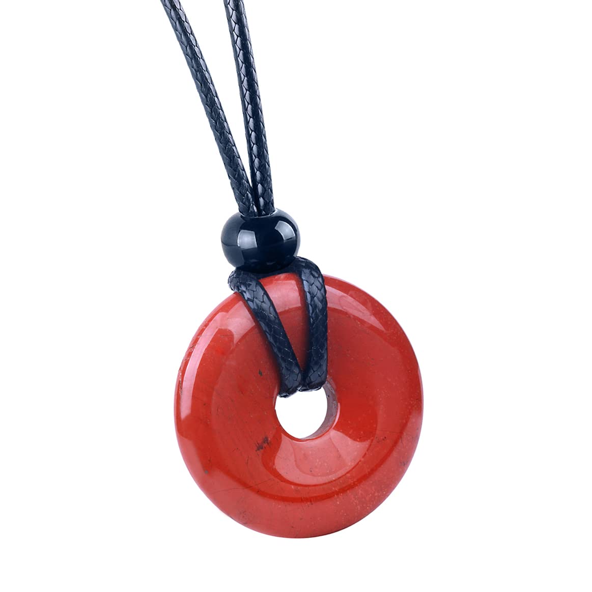 Red jasper donut pendant necklace on an adjustable cord