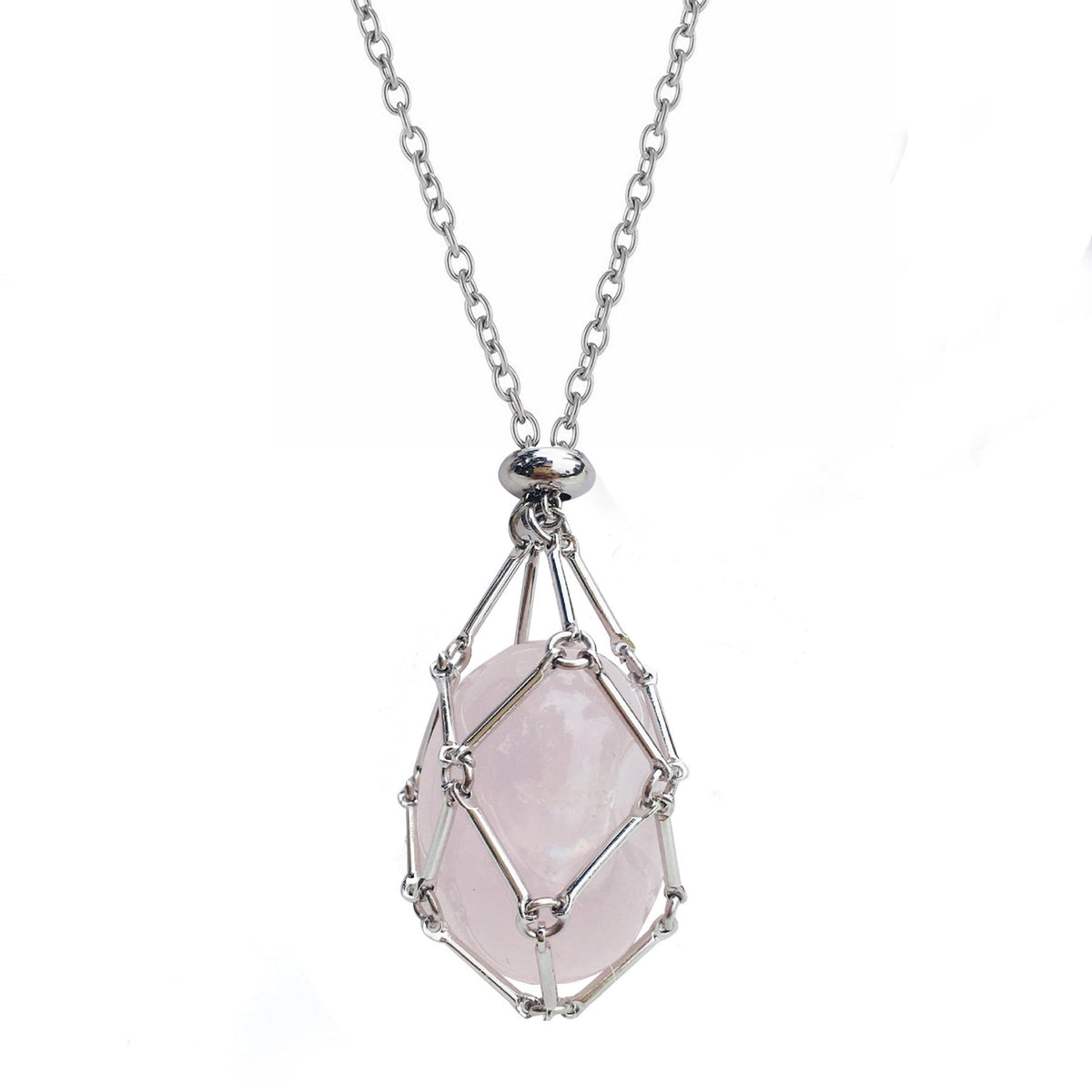 Silver stainless steel crystal holder necklace, additional view