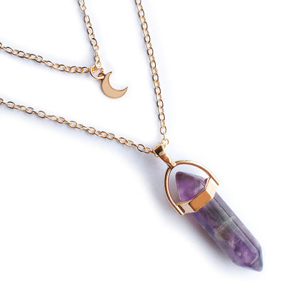 Moon hexagonal column pendant necklace