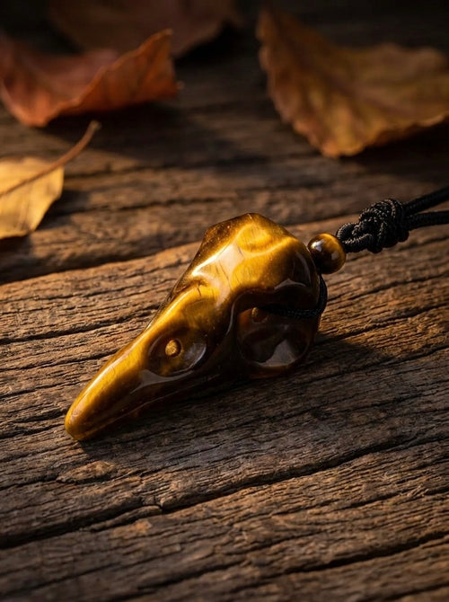 Tiger Eye Raven Skull Necklace
