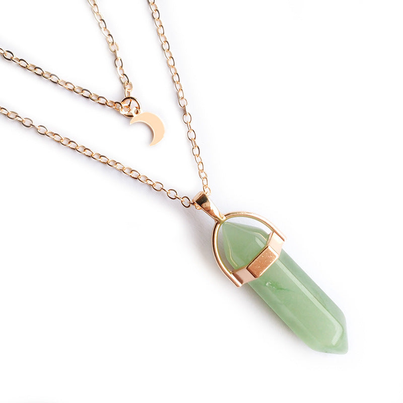 Moon & Hexagon Gemstone Necklace – Choose Your Stone