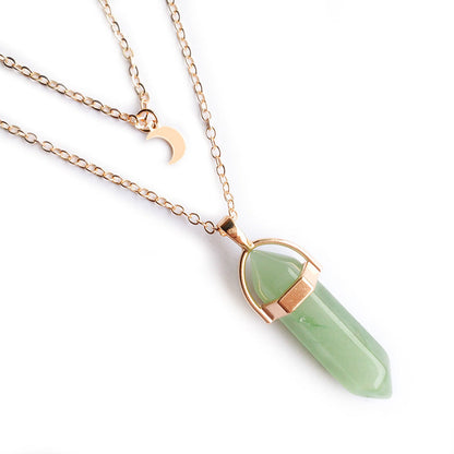 Moon & Hexagon Gemstone Necklace – Choose Your Stone