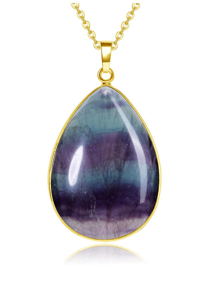 Rainbow fluorite teardrop crystal pendant necklace