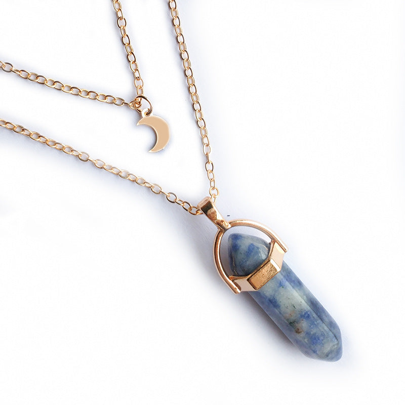 Moon & Hexagon Gemstone Necklace – Choose Your Stone