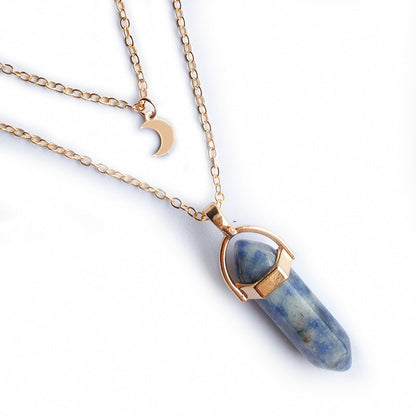 Moon & Hexagon Gemstone Necklace – Choose Your Stone