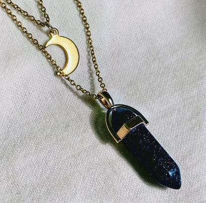 Moon & Hexagon Gemstone Necklace – Choose Your Stone