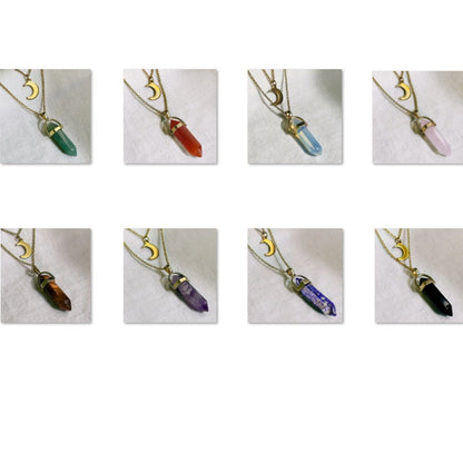 Moon & Hexagon Gemstone Necklace – Choose Your Stone