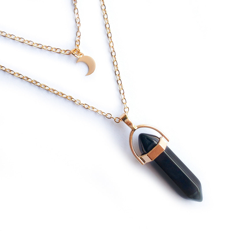 Moon hexagonal column pendant necklace, stone options